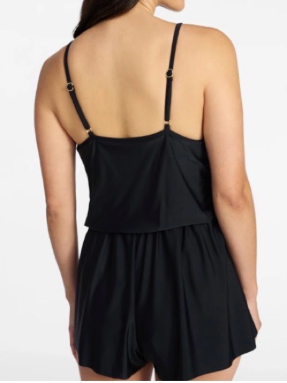 Time and Tru Black One-Piece Swim Romper with Drawstring - Picture 3 of 7
